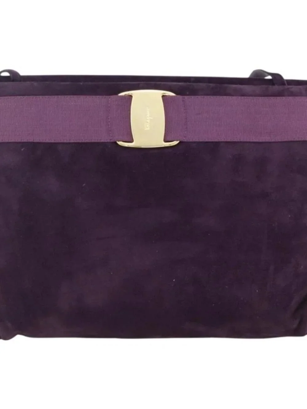 Salvatore Ferragamo Vala Shoulder Bag Suede Purple Gold Auth AMZ434